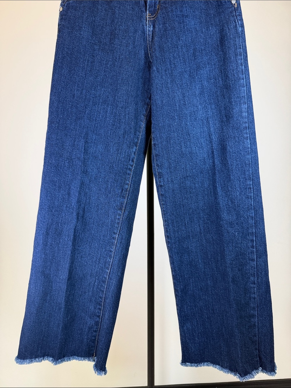 Oat New York High Waist Raw Hem Wide-Leg Dark Blue Jeans | Size 8/29 - Picture 4 of 10